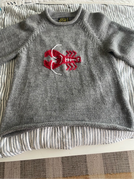Sweaters - Gray Women's Knit Sweater with Red Lobster Motif